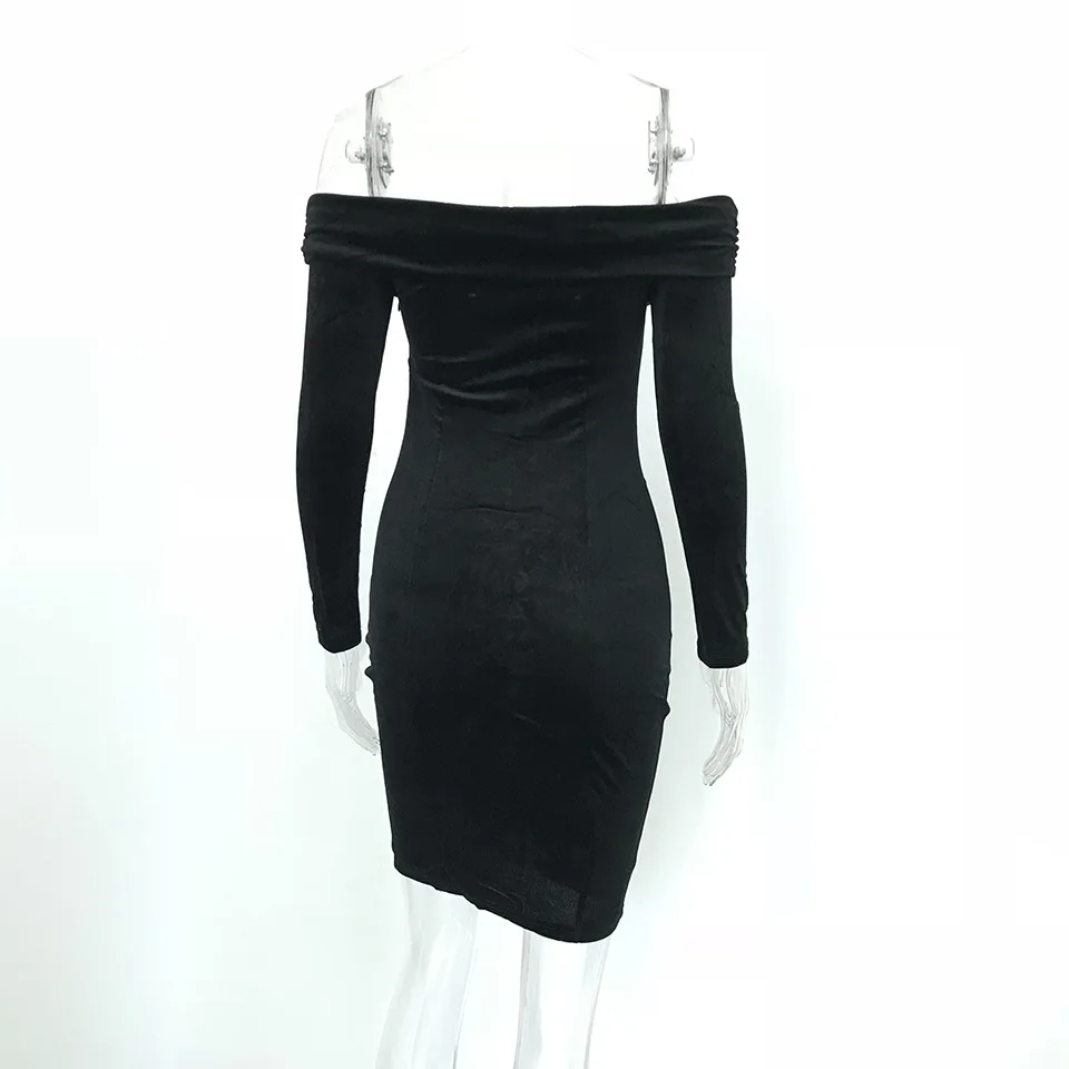 

Yeinchy sexy ladies off shoulder backless long sleeve bodycon Dresses Women Plus Size folds velvet party Dresses FM6170