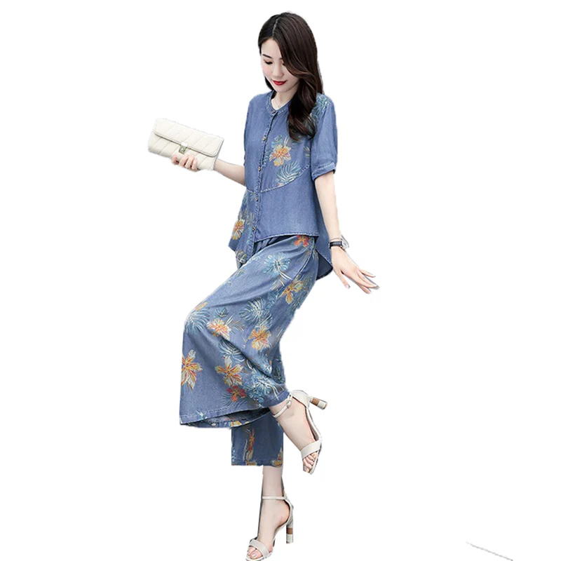 Костюм женский с принтом Tencel модный ковбойский комплект повседневный топ и