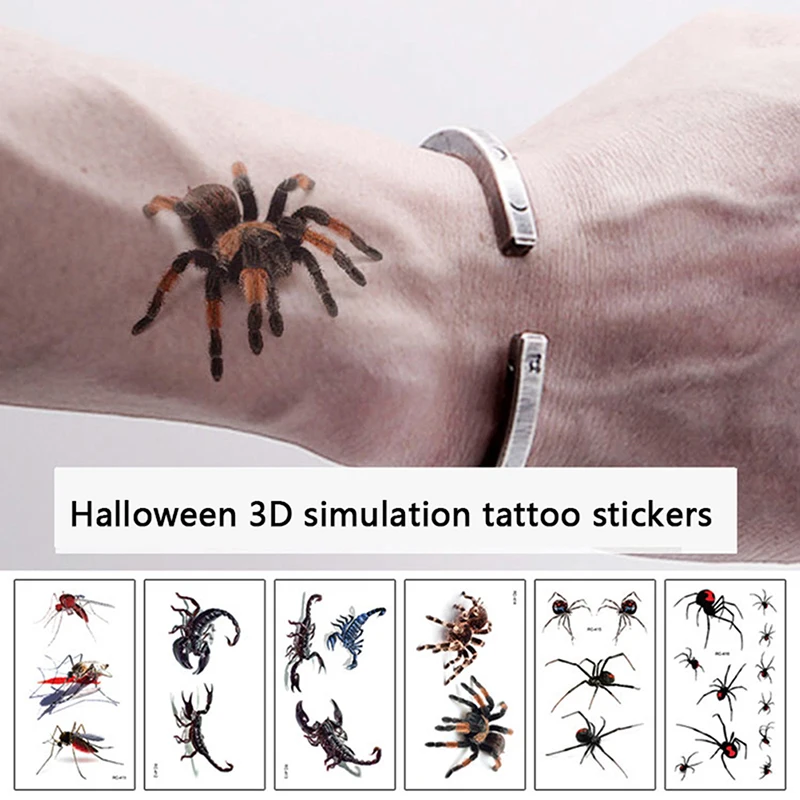 

3D татуировка с пауком Скорпион временные татуировки наклейки на Хэллоуин искусственная Татуировка боди-арт