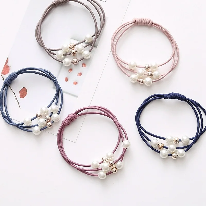 

5Pcs Solid Pearl Elastic Hair Bands Ponytail Holder For Women Hair Accessories Hair Ties Headdress Scrunchie Hairbands Headwear