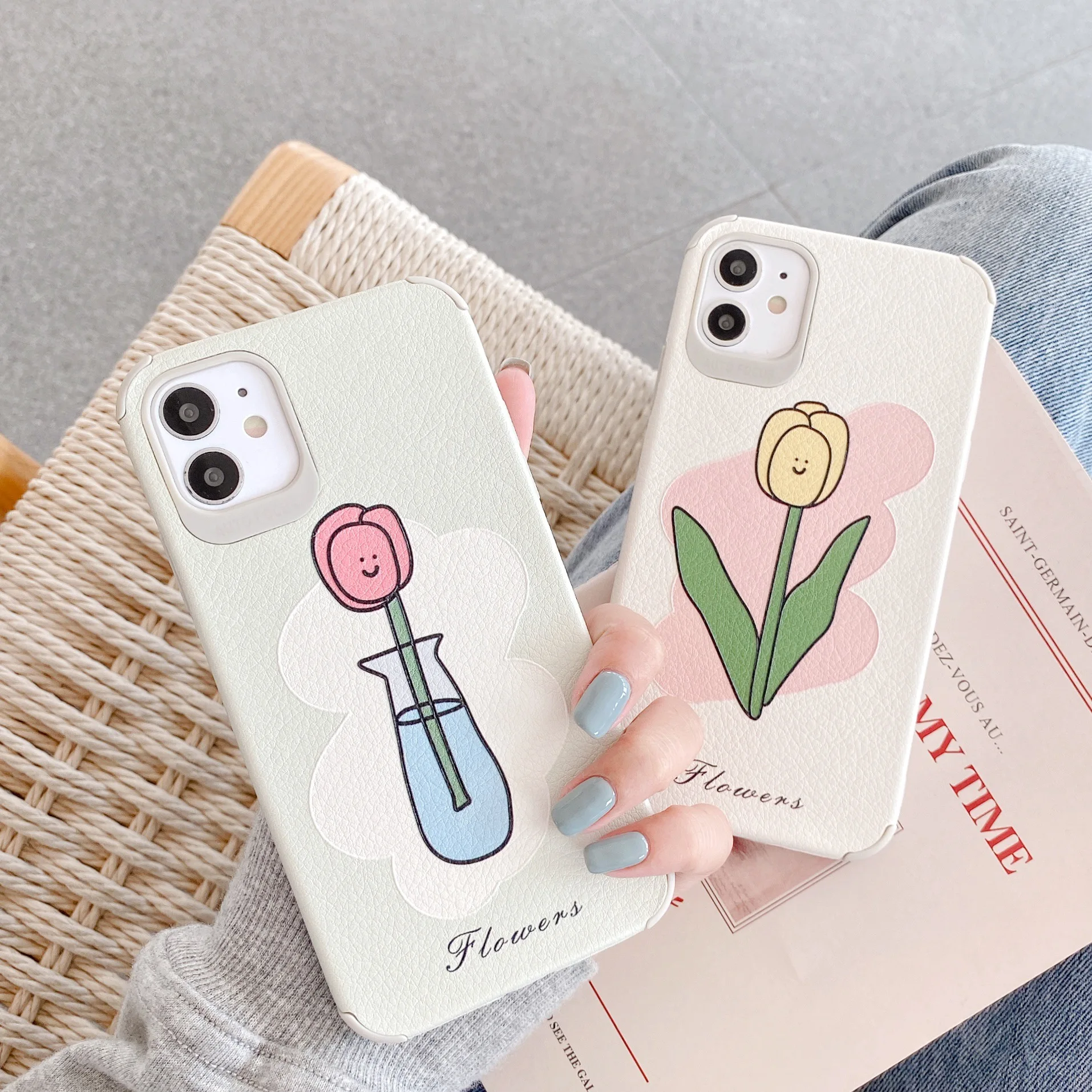 Ретро тиснение ваза цветы искусство корейская мода милый чехол для телефона iPhone