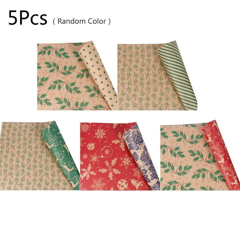 

5pc Christmas Wrapping Paper Roll Kraft Gift Wrapping Paper Kraft Paper Gift Bag