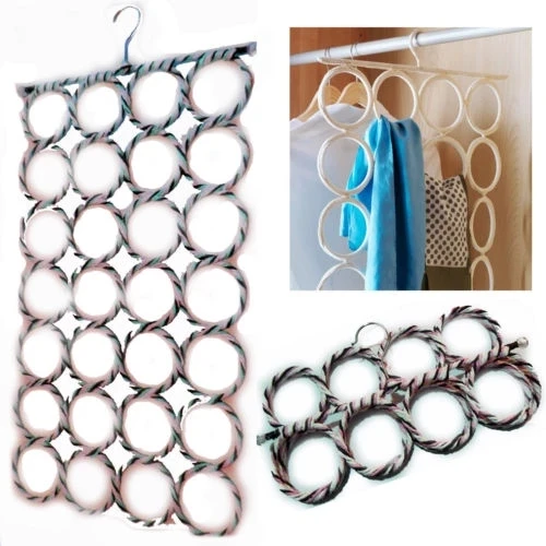 

9 28 Ring Scarf Shawl Scarves Holder Foldable Tie Belt Hook Organizer Rattan Weave Hanger Wardrobe Storage Holder Display Rack