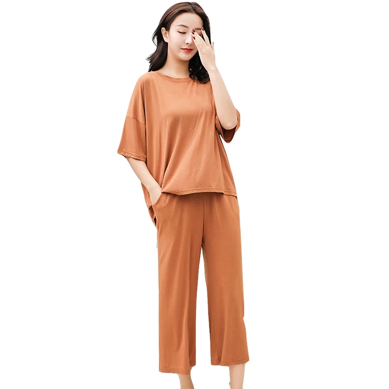 Женский костюм из двух предметов свободная рубашка и брюки летний домашний