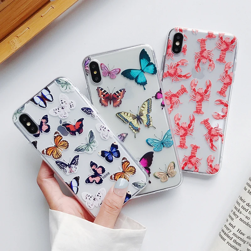 Мягкий ТПУ чехол s для iphone XR X XS Max 6 6S 7 8 Plus 11 11Pro Max простой милый чехол для телефона с рисунком бабочки Омаров