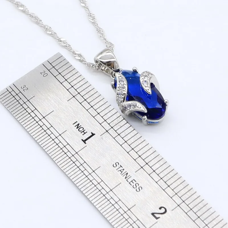 Королевский Голубой Кристалл 925 Серебряные Ювелирные наборы для женщин браслет