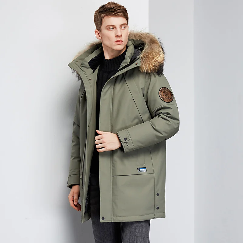 

2021men's Winter White Duck Down Jacket Warm Hooded Mid-length Hooded Thick Business Plus Size Men Tooling Clothing