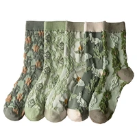 5 pairs women socks set new retro country style green autumn floret soft skin friendly breathable korean fashion calcetines