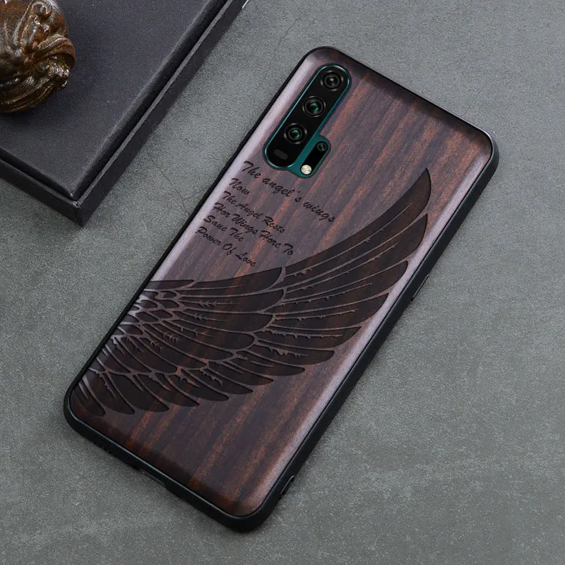 Роскошный чехол для Honor 20 Pro черный из эбенового дерева Huawei резной деревянный