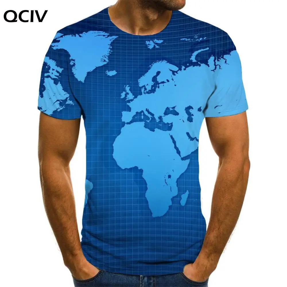 

QCIV брендовая футболка с картой мира, мужская синяя футболка с принтом графики, Забавные футболки, футболки с рисунком, 3d мужская одежда, Летний принт