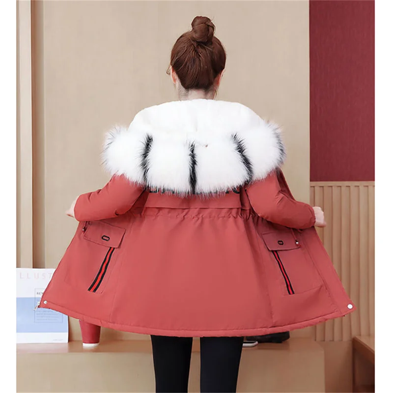 Women Winter Warm Parka Cotton-Padded Jacket Female's Korean the Big Fur Collar Jacket In The Long Thick Plus Velvet Jackets Q7