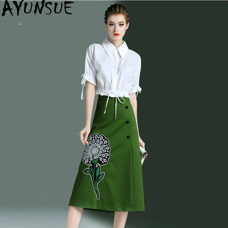 Женское элегантное официальное офисное платье весна осень 2020 белый топ и юбка