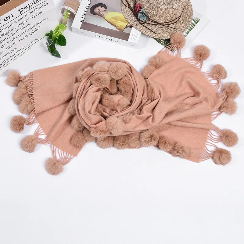 MEEFUR 2019 Новая модная женская шаль на осень-зиму шерсть с помпон из меха кролика