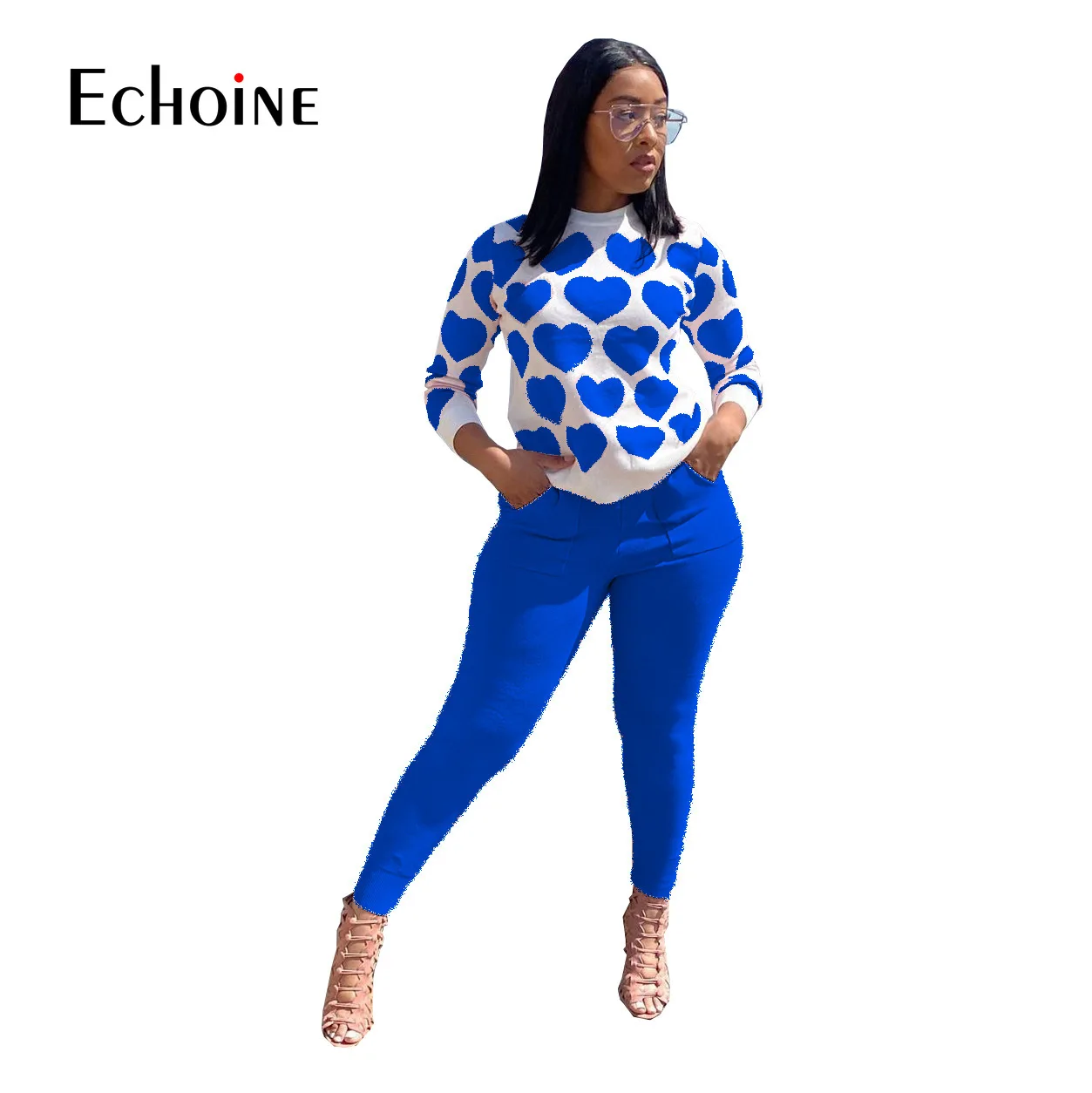 

Echoine Women Valentine Day Love Print Clothes Two Piece Set Pencil Sweatpants Leggings Suit Tracksuit Fitness Matching Outfits