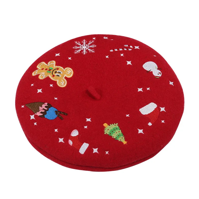 

Christmas hat winter women snowflake embroidery beret hat red cute painter hat deer gift holiday hat thickened warm hat women