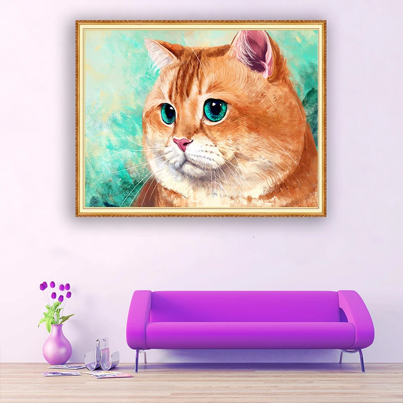 5D алмазная живопись с кошкой милые полноразмерные/круглые камни религиозная