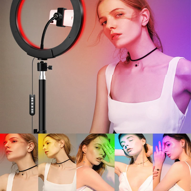 10 ''rgb кольцевой светильник с штативом светодиодный для селфи держателем