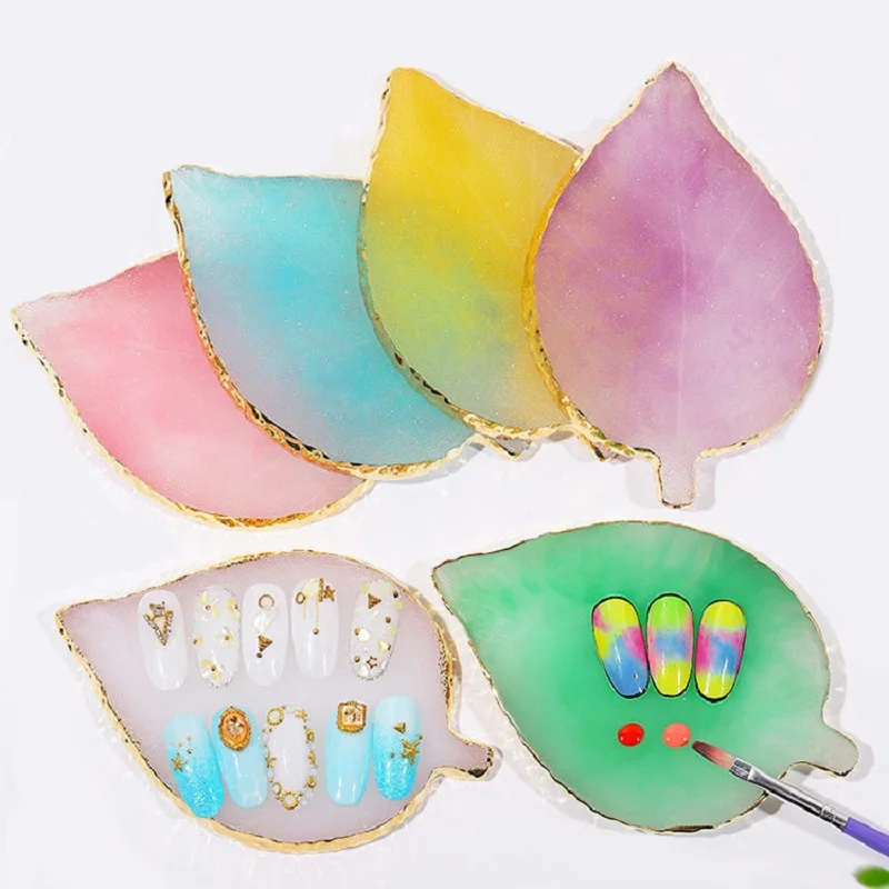 

1 Piece Leaf Design Practice Display Natural Resin Nail Gel Polish Color Brush Palette Stand Showing Shelf