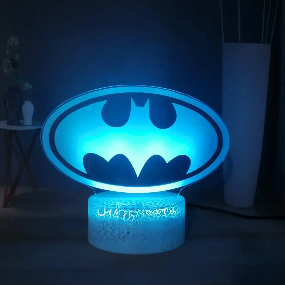 3D классная Настольная лампа с логотипом Бэтмена, RGB, 7 цветов, USB светодиодный Ночной светильник, прикроватная лампа супергероя Marvel, подарки для детей, подарок на день рождения