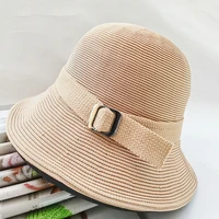 new breathable linen knitted domed bucket hat womens fashion adjustable solid color fishermans basin cap spring and summer