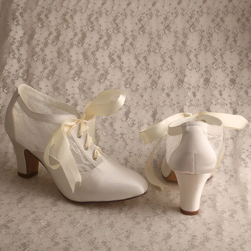 Block Heels for Ladies Wedding Shoes Womens Ivory White Bridal Boot 7.5CM