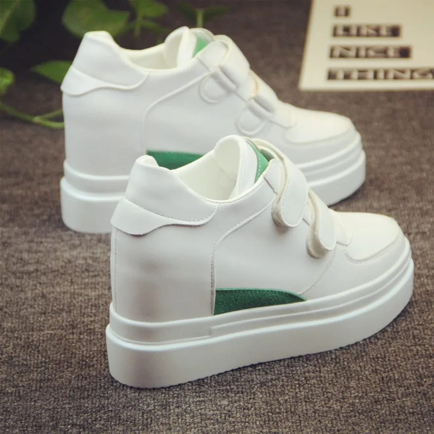 Женские туфли на толстой подошве белые танкетке 8 см в Корейском стиле