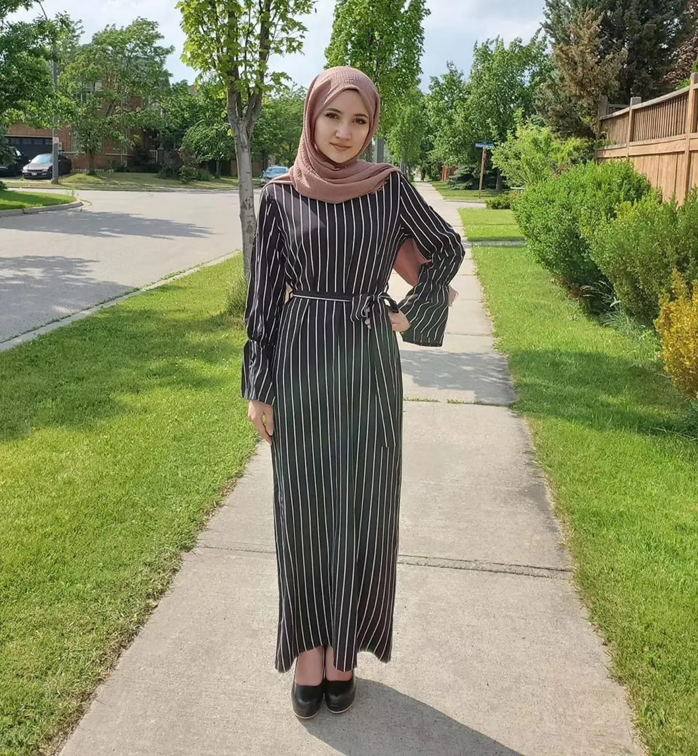 Модное мусульманское платье в полоску размера плюс турецкое Дубае Abaya Арабская