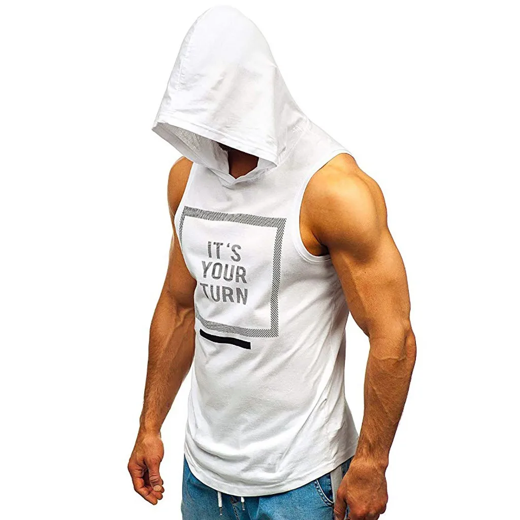 Мужские толстовки с капюшоном майка без рукавов спортивный облегающий жилет для