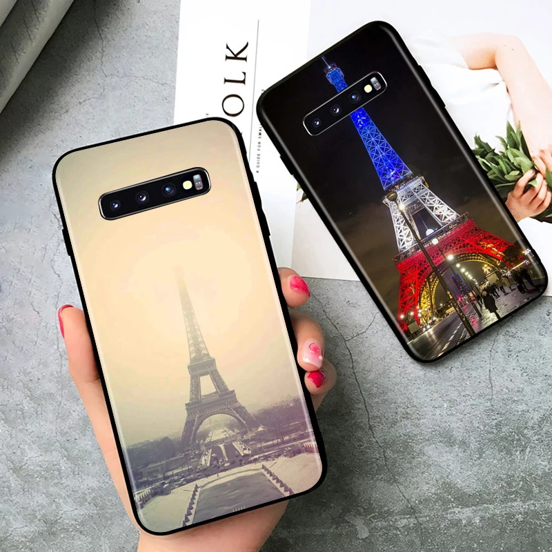 Black TPU Soft Cover Beautiful Eiffel tower for Samsung Galaxy S20 Ultra S10 S10e FE 5G S9 S8 S7 S6 Edge Plus Lite Phone Case