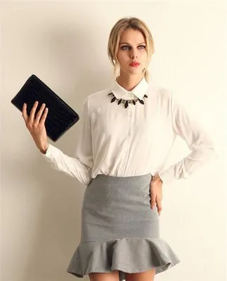 

Women's blouses Direct Selling solid button 2021 autumn new long-sleeved shirt Female chiffon thin clothes -CH24