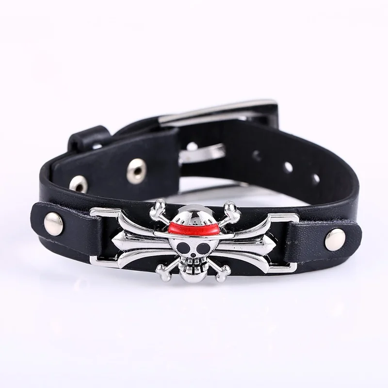 

Japanese Anime One Piece Cosplay Charm Bracelets Men Women Metal Leather Bracelet Punk Bangle Fashion Jewelry Accessories
