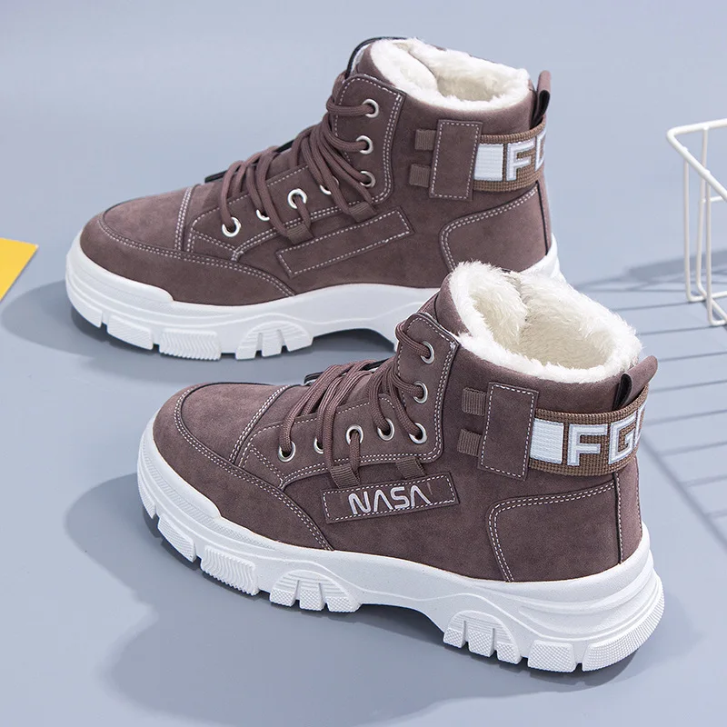 

2021 Winter Women Shoes Warm Fur Plush Lady Casual Shoes Lace Up Fashion Sneakers Platform Snow Boots High-top Ankle Women Boots