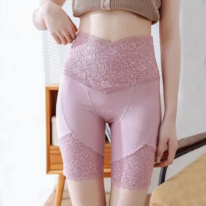 Pink Safety  Women's Summer Thin Pants with Cotton Crotch Safety Pants Shorts High Waist Lace Medium Length Pants