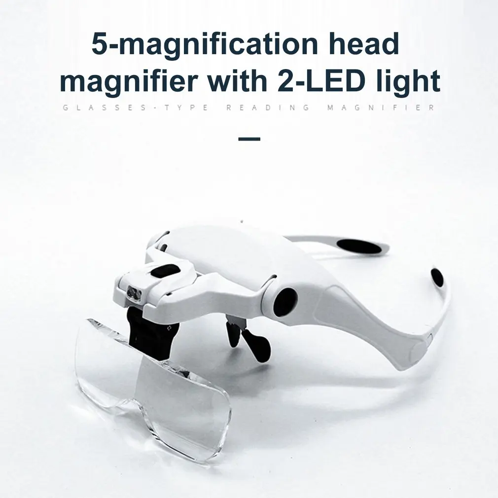 Eyelash Extension 5 Lens Adjustable Headband Magnifying Glass Magnifier w/ LED Light Lamp Glasses For False Lashes | Лампы и освещение