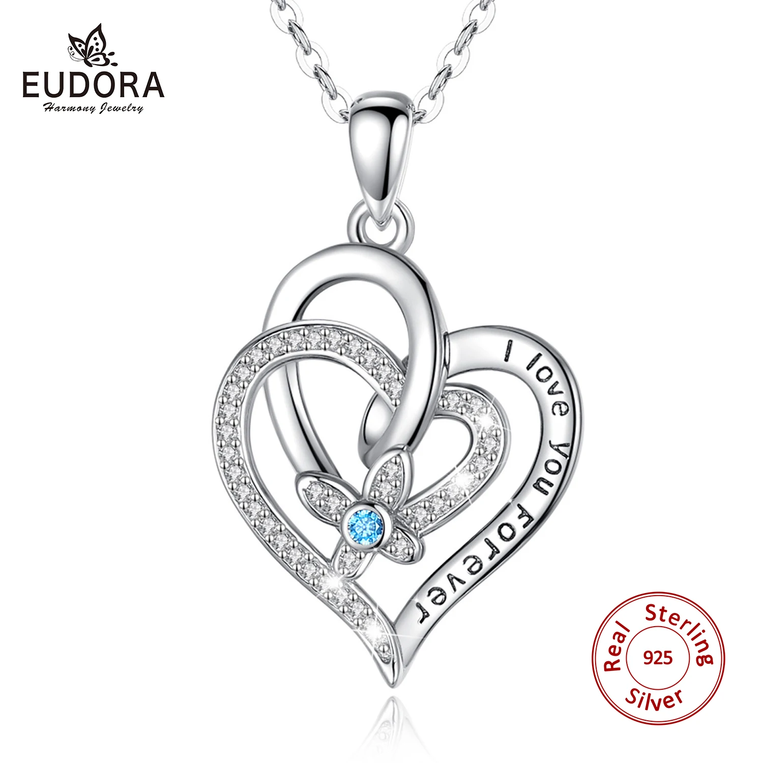 

EUDORA Новинка 925 Стерлинговое серебро синий кристалл цветок фотоя люблю тебя вечно ювелирные изделия для девочки подарок на день рождения D577