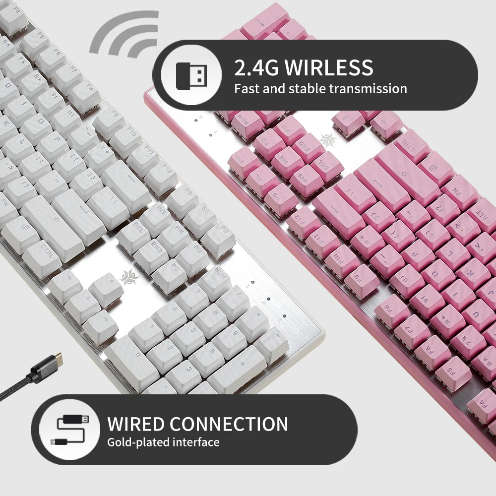 hexgears 2 4g wireless keyboard kailh switch 104 keys blue backlit mechanical keyboard sillon gaming for desktop pc g706w free global shipping