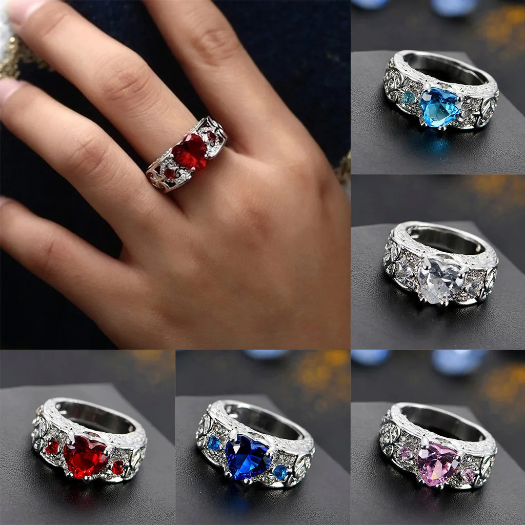 Женское модное обручальное кольцо для влюбленных пар с цветным кристаллом