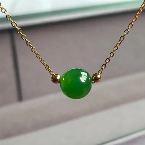 Цепочка из натурального зеленого нефрита с халцедоном, ожерелье из 18-каратного золота, роскошный простой подарок для нее, красивая женская мода