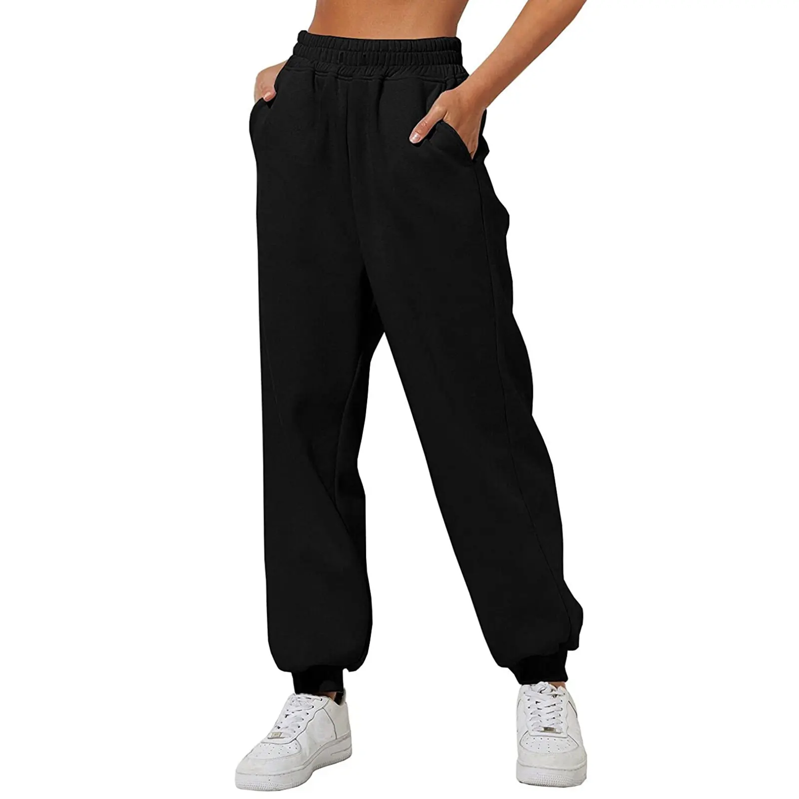 

Women Sports Trousers, Inner Plush Thickened High Waist Pockets Loose Slimming Pants Warm Bottoms Winter Wear