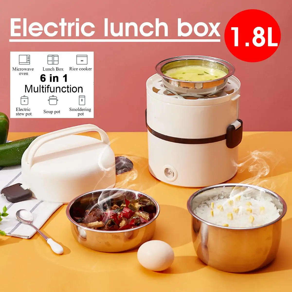 250W 1.8L Stainless Steel 3 Layers Electric Rice Cooker Steamer Portable Meal Thermal Heating Lunch Box Food Container Warmer stainless steel hot dog sandwich bread display cabinet food warmer counter steamer equipment tool