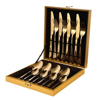 spklifey gold cutlery set stainless steel knife fork set luxury dinnerware set 16 pcs 12 pcs cutlery set wood gift box