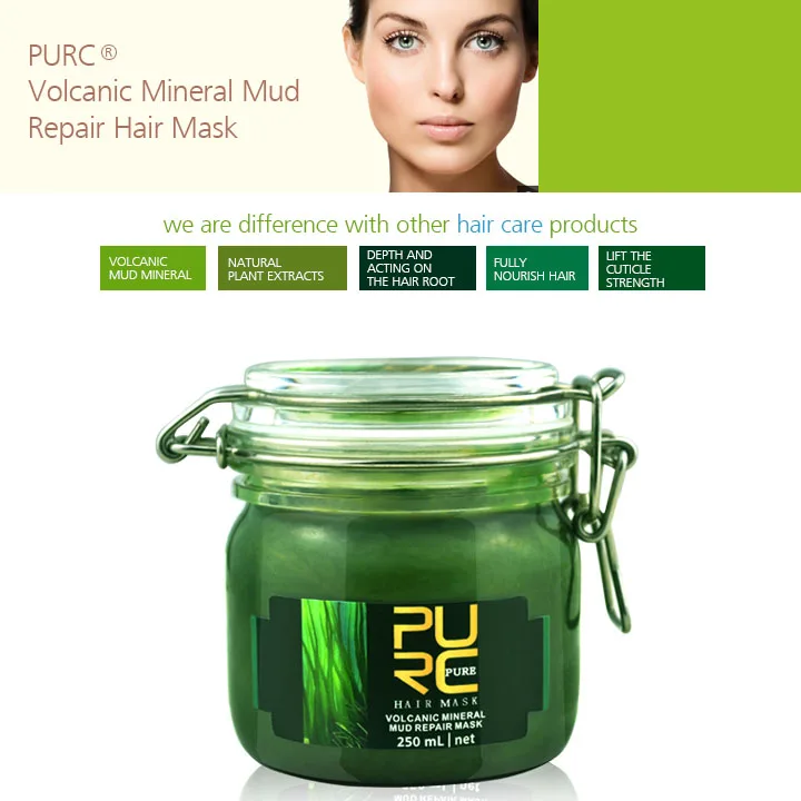 

2020 Fashion SKin Care PURC Hair mask 250ml volcanic mineral mud repair mask for damaged hair and Moroccan argan oil hair care