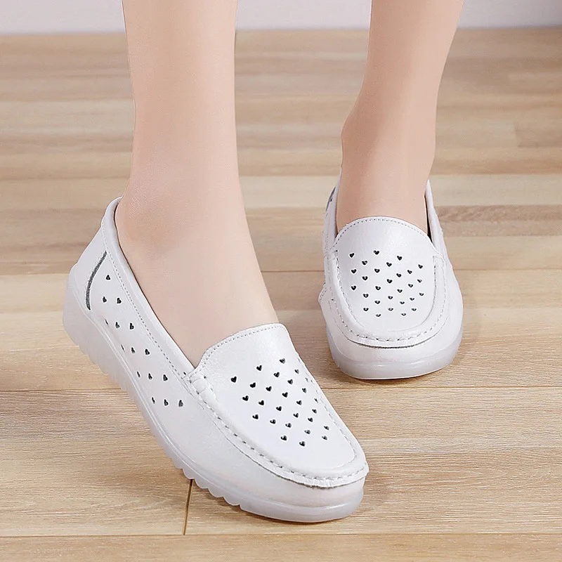 

Women's shoes Nurse shoes soft-soled white 2021 spring and summer flat-bottomed slope heel breathable comfortable single shoes