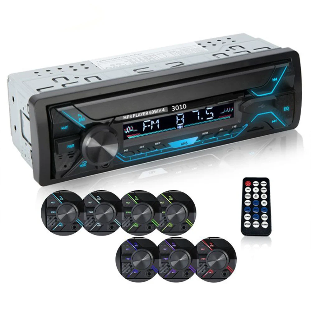 

Car MP3 Player FM Receiver Bluetooth Hands Free Colorful Light AUX/USB/TF Card Auto Radio Stereo MP3 Multimedia Player Input
