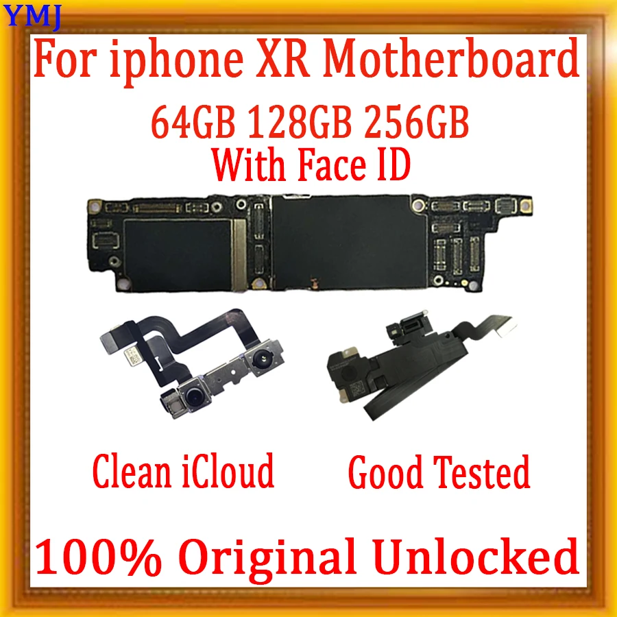 ICloud-placa base original desbloqueada para iPhone xr, tarjeta madre de 64gb, 100% gb, 128gb, con/sin identificación facial, 256 gratis