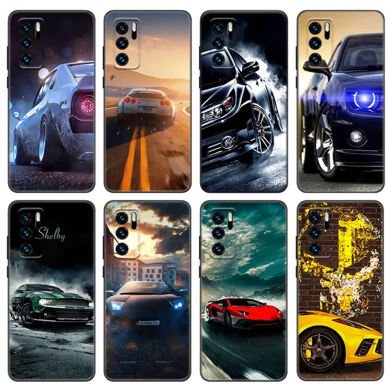 

Cool Sports car Case For Huawei P50 P40 P30 P20 Pro P10 P9 P8 Lite 2017 P Smart Z S 2021 2020 Pro 2019 2018 Black Cover