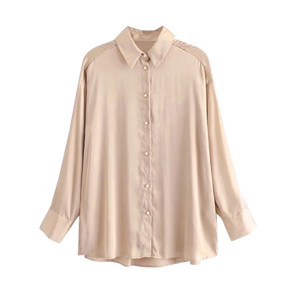 

Simple Imitation Satin Silk Blouse Ladies Casual Long Sleeve Button Turndown Collar Imitation Silk Satin Blouses Shirts