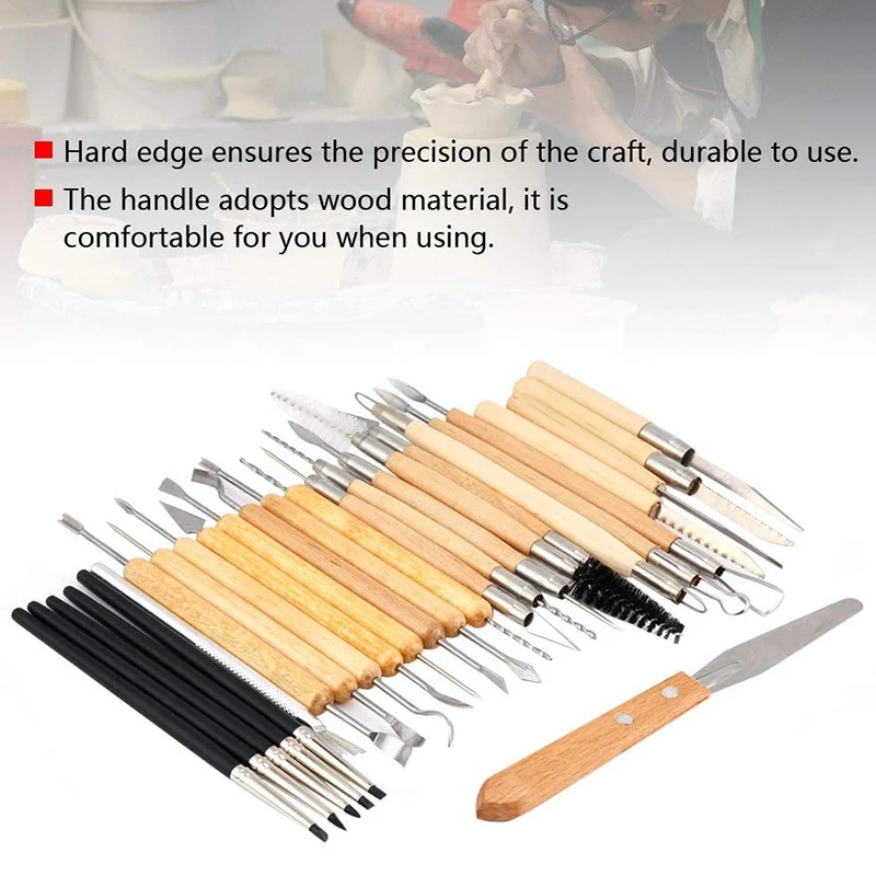 

Promotion! 27 Pieces of Clay Repair Tool Set Rubber Pen Brush Art Supplies Soft Pottery DIY Tools
