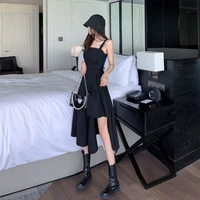 gothic dress womens harajuku lace gothic lolita kawaii dress punk cute sleeveless black mid length irregular dress 2021