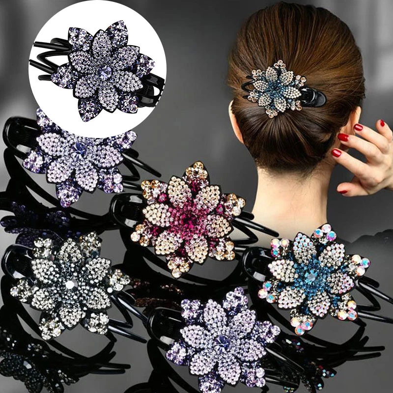 

Female Beads Hairgrip Elegant Rhinestone Flower Duckbill Hair Claws Vintage Hair Combs Clip Shinning Hairpin Ponytail Headwear